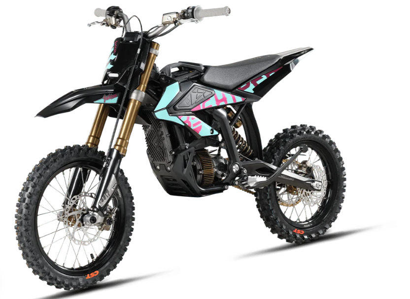 Surron Hyper Bee 2025 2025 Surron Hyper Bee electric dirt bike performing a mid-air jump on a rugged European off-road track.
