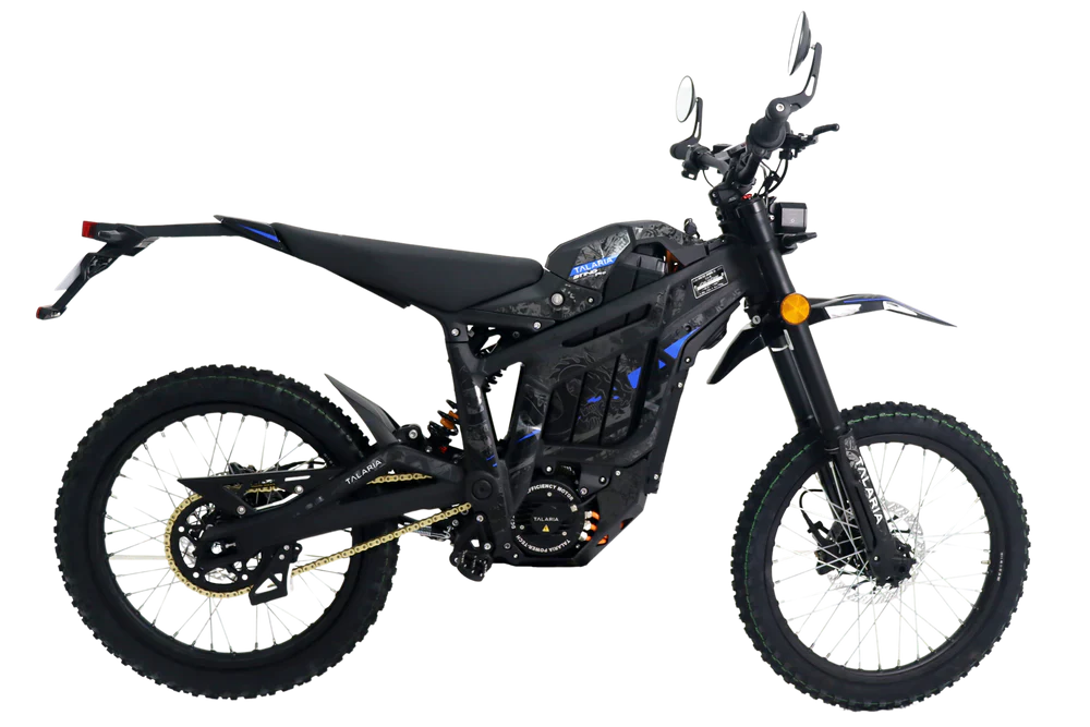 Talaria Sting Mx5 E RIDE PRO SS 2.0 12kw Electric Dirt Bike performing on a rugged off-road trail.